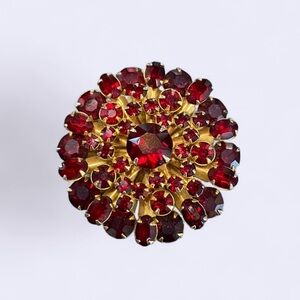 Vintage Aurora Borealis Rhinestone Ruby Red Dome Statement Broach Pin